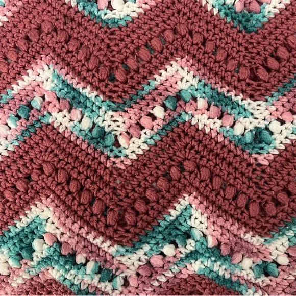Handmade Chevron Crochet Blanket throw with Fringe 64x40”